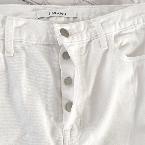 J Brand Women's White Mid Rise Button Fly Raw Hem Bonny Denim Mini Skirt 27 - Picture 4 of 10